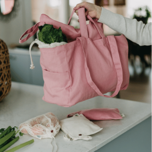 Ekologisk Tygkasse – Låg med fickor, Rosa
